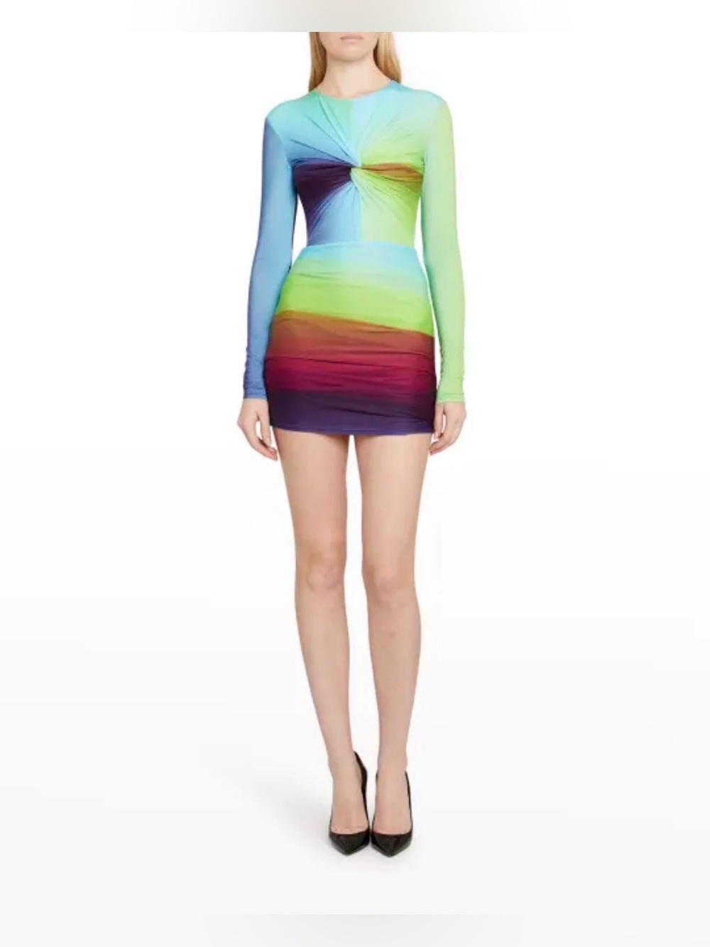 Alex Perry Rainbow Sheath Mini Dress Long Sleeve Bodycon US 6
